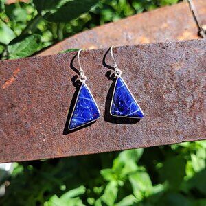 Sterling Silver Triangle Sodalite Gemstone Earrings – 925 Silver
